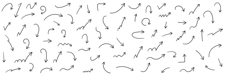 手書きの矢印アイコンのベクターイラストセット。方向、手描き、シンプル、やじるし	
