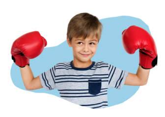 Kid boxer png badge sticker, sport photo in blob shape, transparent background