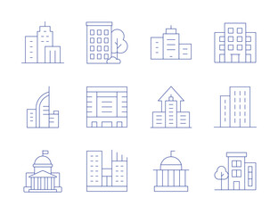 Building icons. Thin Line style, editable stroke. city, city building, company, government, apartment, building