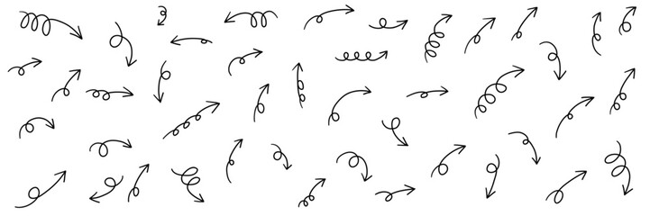 手書きの矢印アイコンのベクターイラストセット。方向、手描き、シンプル、やじるし	