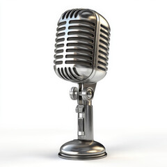 Fototapeta premium Classic vintage microphone with a sleek metal design, ideal for music, recording, and broadcasting themes.