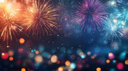 Fototapeta premium Fireworks Display with Bokeh Lights.