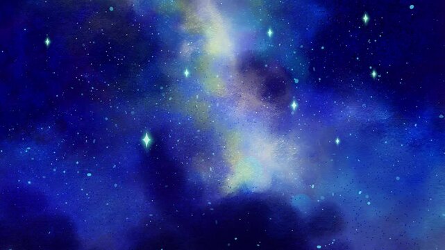 水彩絵の具で描いた夜空に星がきらめくアニメーション。