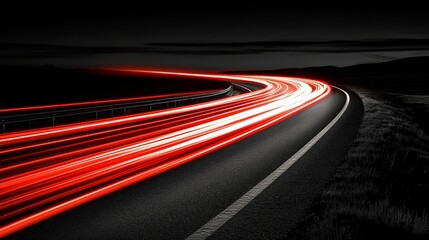 Illuminated Ribbons of Motion on a Winding Road at Night