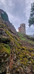 storm and rain comming at ruins of helfenburk castle bavorov