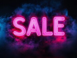 Glowing Neon SALE Sign on Black Background
