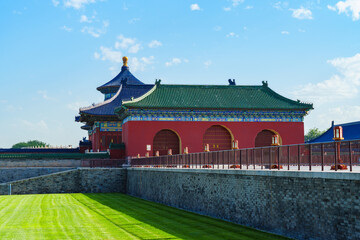 Overlooking the main gate of Hall of Prayer for Good Harvest in the Temple of Heaven, a major landmark and travel destination in Beijing, China