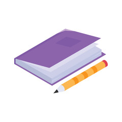 Notebook with pencil, study material and notes isometric vector