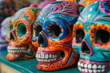 Fototapeta premium Beautiful greeting card with bright holiday composition for happy to joy celebrate dia de muertos