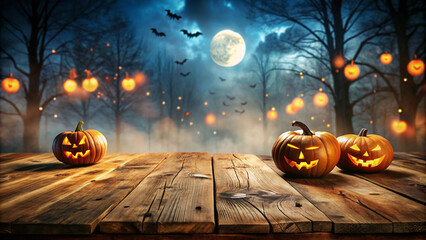 Halloween pumpkin sits in front of a castle house with bats flying around with a full moon in the background. Halloween Night