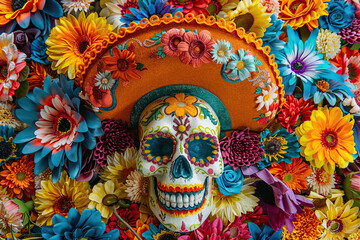 Beautiful greeting card with bright holiday composition for happy to joy celebrate dia de muertos