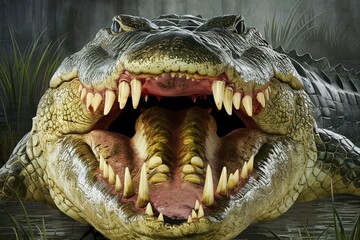Obraz premium crocodile with open mouth with large teeth close-up