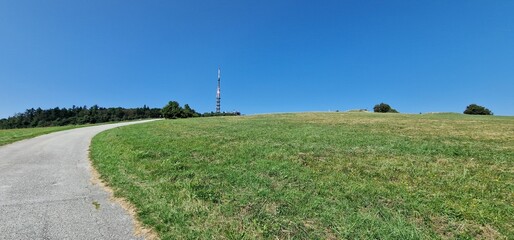 velka javorina the peak of mountain bile karpaty transmitter and surrounding meadow and forests...