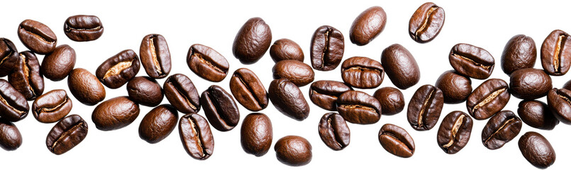 Coffee beans isolated on a transparent background, perfect for texture or beverage designs.