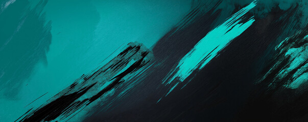 A dynamic abstract blue and green background with brush strokes. AI generation.