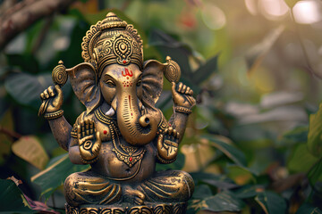 Obraz premium Beautiful greeting card with bright holiday composition for happy celebrate Ganesh Chaturthi
