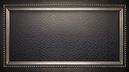 Elegant Silver Frame on Black Leather Texture Background