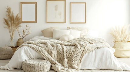 Elegant and Cozy Modern Bedroom Interior Design with Stylish Decor, mockup, poster and Background