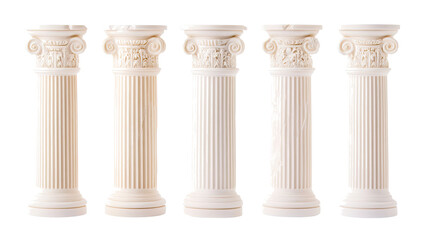 Set of Five Greek Columns Isolated on a Transparent Background Generative AI
