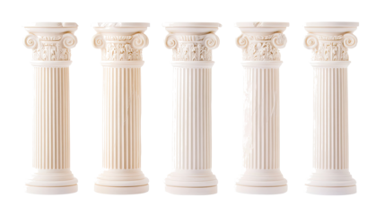 Set of Five Greek Columns Isolated on a Transparent Background Generative AI