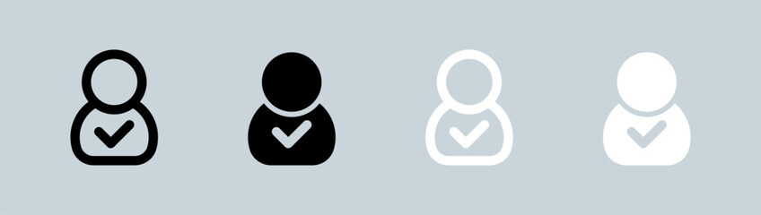 Approved icon set in black and white. Confirm signs vector illustration.