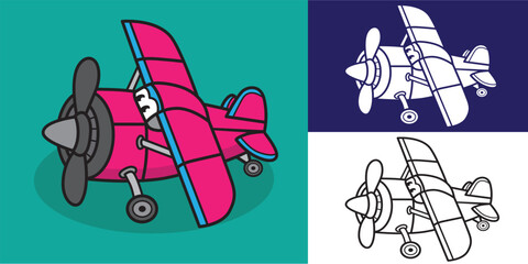 set of airplane cartoon good for sticker, mascot character, mascot transportation, coloring book, kids education, etc