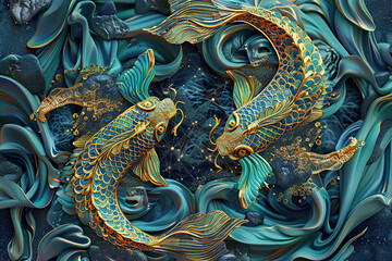 Fototapeta premium Astrological composition with concept of Pisces zodiac sign symbol