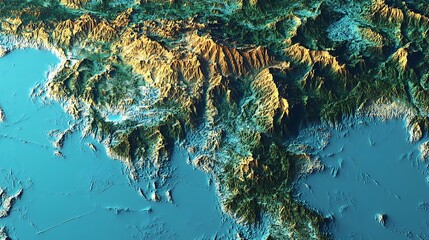 Topographic map of Thailand with terrain features and elevation differences