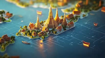 Outline map of Thailand with important geographical landmarks and cities labeled