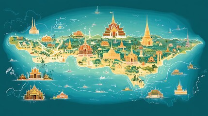 Outline map of Thailand with important geographical landmarks and cities labeled