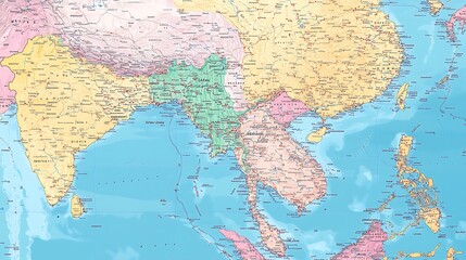 Obraz premium Political map of Thailand with clear province boundaries and capital city Bangkok highlighted