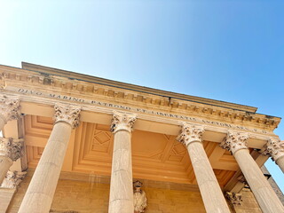Looking up at the columns of the main church of the country, the Basilica of St. Marin, built in honor of the patron saint of the country and the city.