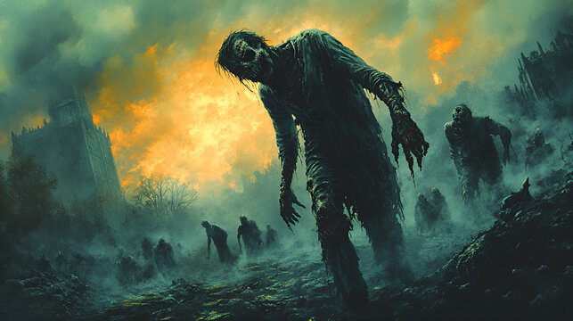  A Horde of Zombies Marching Through a Field