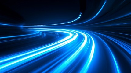 Glowing Blue Futuristic Highway - High-Speed Hyperloop Tunnel