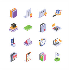 Vibrant isometric education icons, ready to use in website and mobile apps