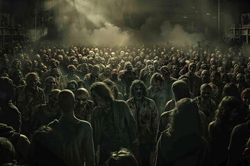 Scary zombie wandering in a street with dramatic lighting on celebration holiday Halloween