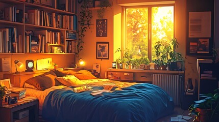 Elegant and Cozy Modern Bedroom Interior Design with Stylish Decor, mockup, poster and Background