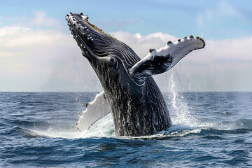 Fototapeta premium Fantastically beautiful majestic huge whale in ocean