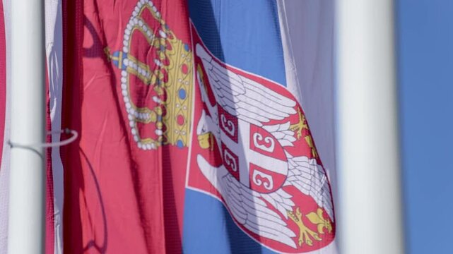 Serbian flag slow motion shot