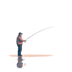Obraz premium fishermen or anglers who fish at a pier in a river using a rod, reel and net