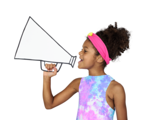 Png girl holding megaphone, transparent background