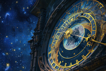 Obraz premium Astrological composition with zodiac circle in signs and symbols