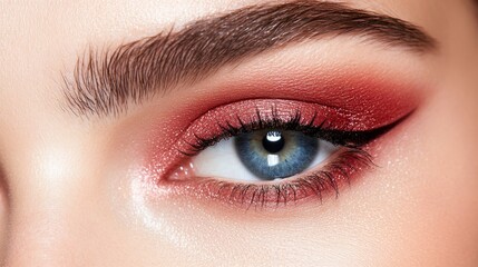 Naklejka premium A bold cat-eye created with deep burgundy eyeliner, perfectly outlining the lashes, adding a touch of sophistication and elegance to the overall makeup look 