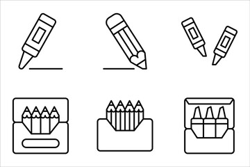 Crayon icon set. Crayons black glyph icon, crayon icon design template, vector illustration on white background