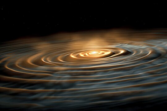 A cosmic representation of gravitational waves emanating from a stellar event in deep space illustrating the ripple effect across the universe