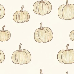 Seamless pumpkin pattern with hand-drawn outline, Seamless pattern featuring hand-drawn pumpkins in an orange outline on a light background, perfect for autumn or Thanksgiving-themed designs.

