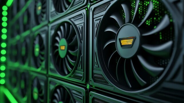 GPU farm visualizing high-speed internet, dynamic connections, 3D illustration