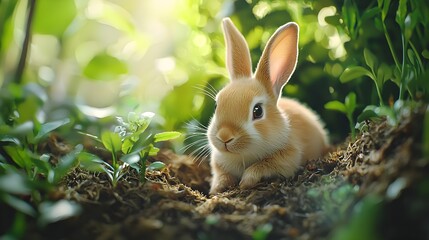 Cute Rabbit Exploring Virtual Garden Burrows and Discovering Hidden Rewards