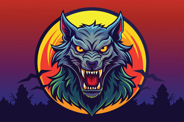 wolf in the night vector illustration.