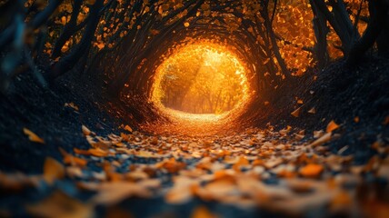 Ginkgo yellow ginkgo tree tunnel in park,Ginkgo biloba leaves bright yellow on a tree branch against blue sky on an autumn day,ginkgo tree limb with yellow leaves,Late autumn,space for text.